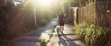 Woman walking with dog