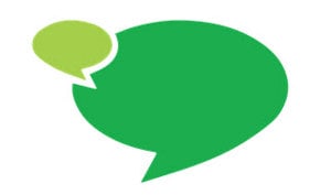 A vibrant green speech bubble featuring a smaller speech bubble within, representing conversation and exchange of ideas.