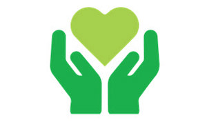 A pair of hands cradles a lush green heart, representing love and nurturing.